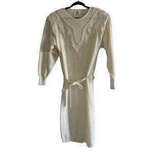 Belldini Women's Acrylic Beaded Sweater Dress - White Small